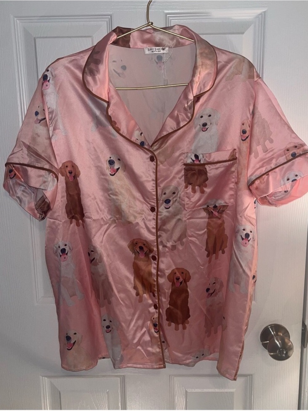 NWOT SHESHOW Golden Retriever satin pajama set Sz L - Picture 4 of 7